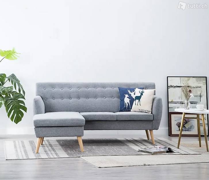 Sofa in L-Form Stoffbezug 171,5 x 138 x 81,5 cm Hellgrau