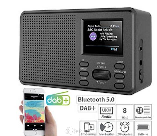  Mobiles Digitalradio mit DAB+ und UKW, LCD-Farbdisplay, Weck