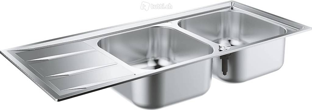  Küche - Edelstahlspüle mit 2 Becken und Abtropffläche