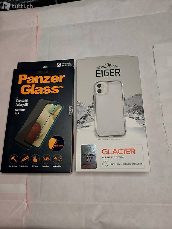Samsung Galaxy A12, Panzer Glass + Eiger Hülle