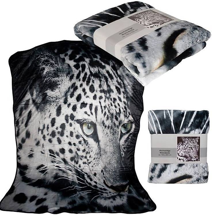 Schöne Kuscheldecke mit Tiermotiv Leopard 200x150cm im Kanton Basel