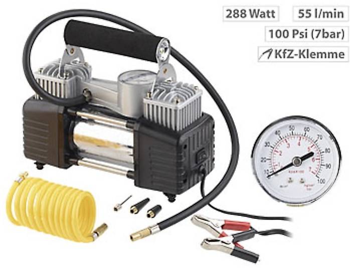 Mobiler LuftKompressor, Manometer, 12 V, 100 psi, 288