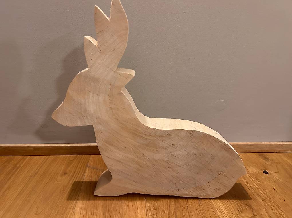 Weihnachtsbaum Holzfigur Mit Hirsch & Engel - Mangoholz & Aluminium, 20x27cm