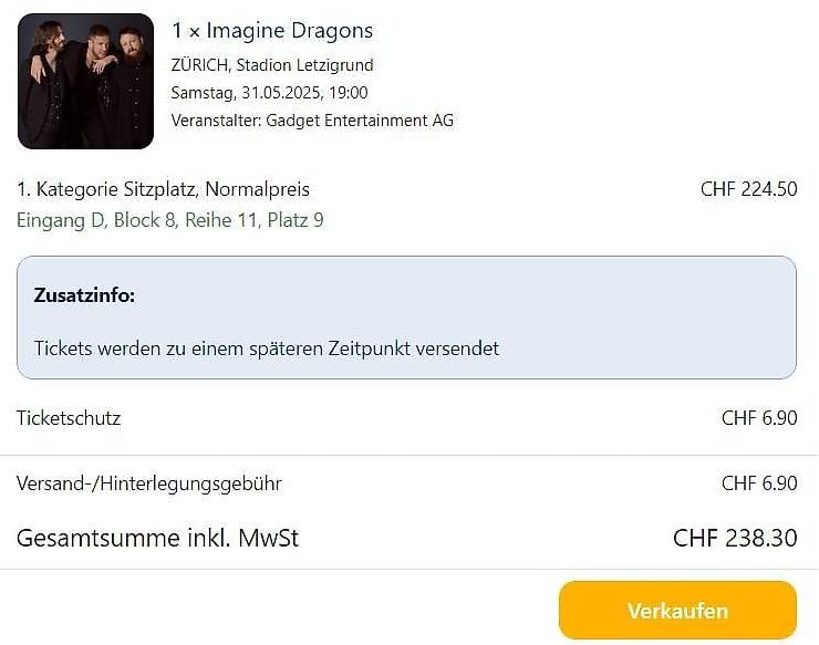 Imagine Dragons Ticket Zurich, 31.05.2025 im Kanton Solothurn tutti.ch