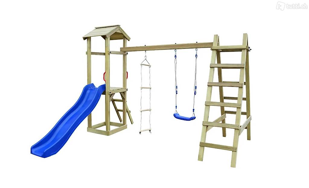  Spielturm mit Rutsche Leitern Schaukel 286×237×218 cm Holz