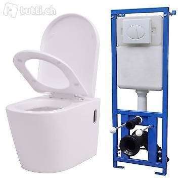  Hänge-Toilette mit Einbau-Spülkasten Keramik Weiss