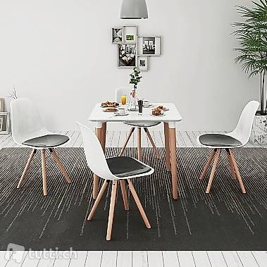  Essgruppe Tisch Stühle Weiss und Schwarz 80 x 80