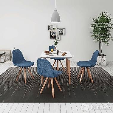  5-teilige Essgruppe Tisch Stühle Weiss und Blau