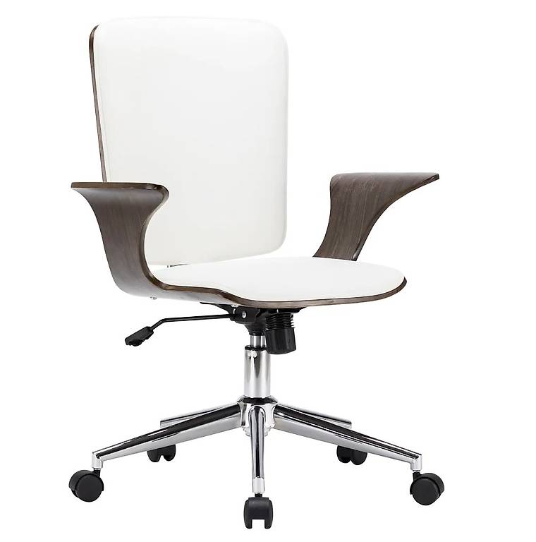 Drehbarer Bürostuhl Weiß Kunstleder und Bugholz in Zug kaufen - Bohnet