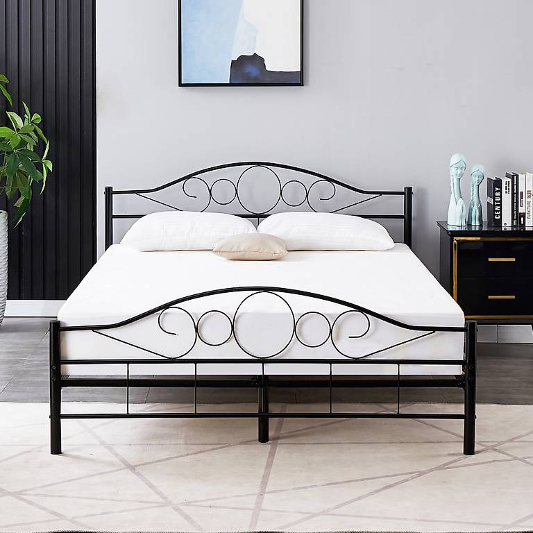 Letto Matrimoniale In Metallo 140x200 Cm VERFARM - Con Rete A Doghe, Struttura Solida, Bianco, Portata 400 Kg, Spazio Sottostante