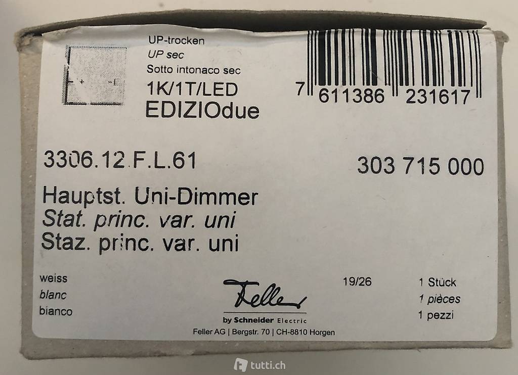 Feller Zeptrion Universaldimmer + Schalter 3306 (EDIZIOdue)