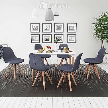  Essgruppe Tisch Stühle Weiss und Dunkelgrau 118 x 69 x 74 cm