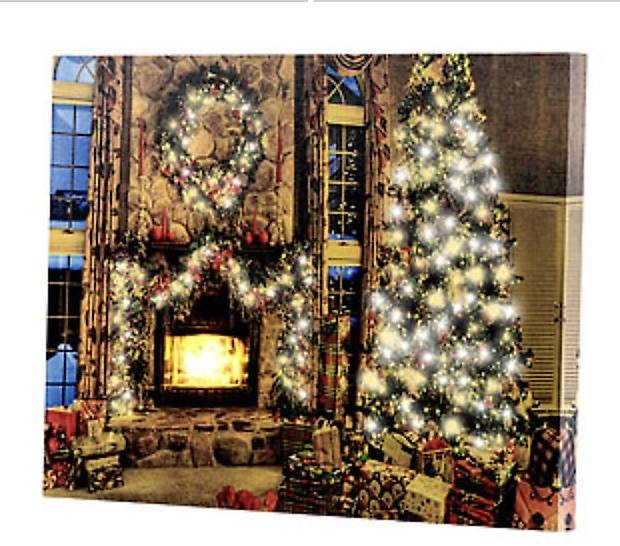 Wandbild "Weihnachtliches Kaminzimmer" mit flackernder LED,
