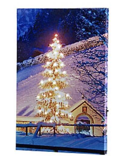 Wandbild "Weihnachtsbaum vor Bergdorf" mit Beleuchtung, 20 x