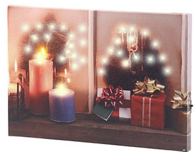 Wandbild "Weihnachtliches Fenster" mit LED-Beleuchtung, 30 x