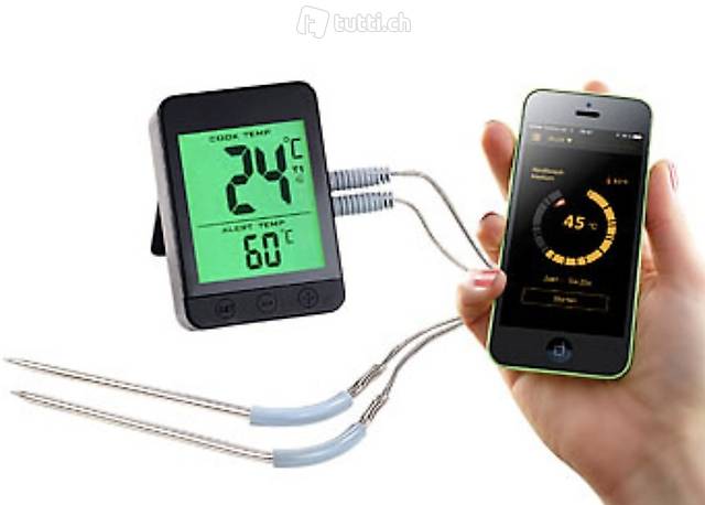 Grillthermometer m. Bluetooth, Android- & iOS-App, 2 Tempera