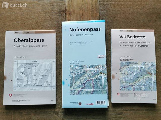 Landkarte Oberalppass, Val Bedretto, Winterkarte Nufenenpass