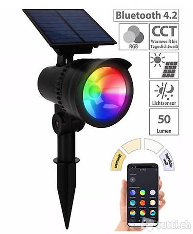Smarter Solar-LED-Spot mit RGB-CCT, 50 lm, 1 Watt, Bluetooth