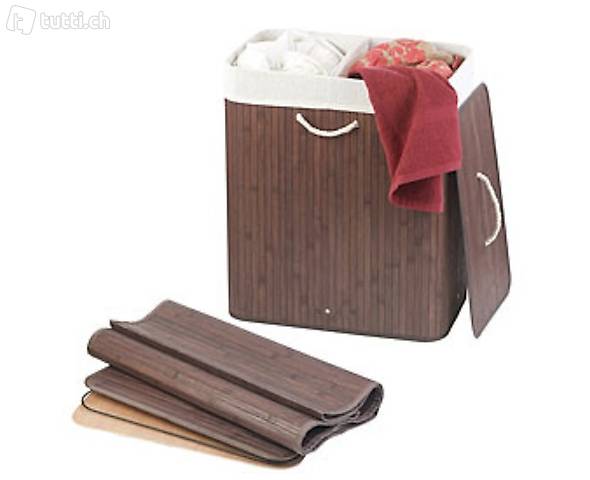 Faltbarer Bambus-Wäschekorb mit Deckel und Wäschesack, 100 l