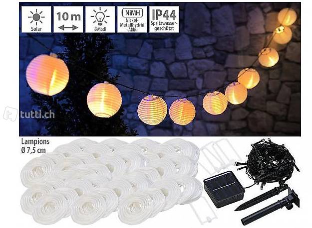Solar-LED-Lichterkette mit 50 Lampions, 8 Modi, warmweiss,