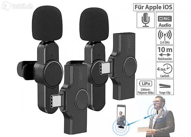 2er-Set Mini-Funkmikrofone für USB-C-Geräte, 2,4 GHz, 10 m