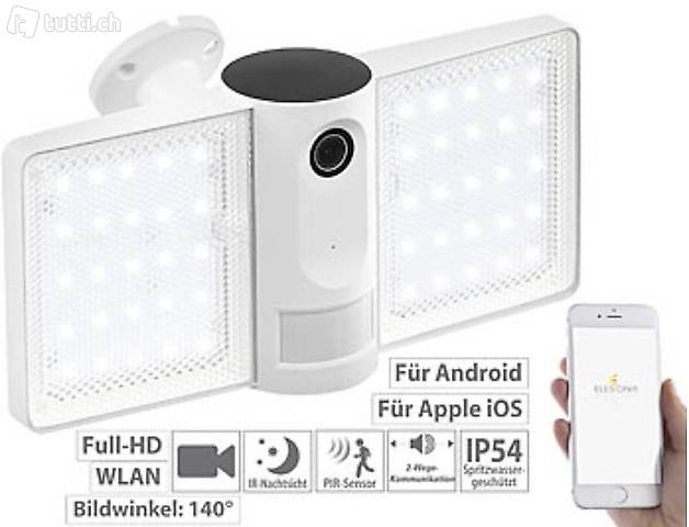 Full-HD-IP-Überwachungskamera, LED-Strahler, WLAN, App, für