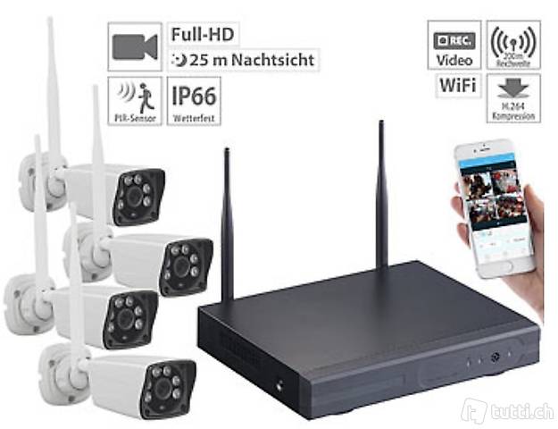 Funk-Überwachungs-Set mit HDD-Rekorder und 4 Full-HD-Kameras