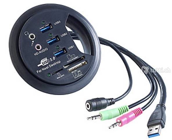 Tisch-Kabeldose 80 mm, USB-3.0-Hub, Card-Reader, Audioanschl