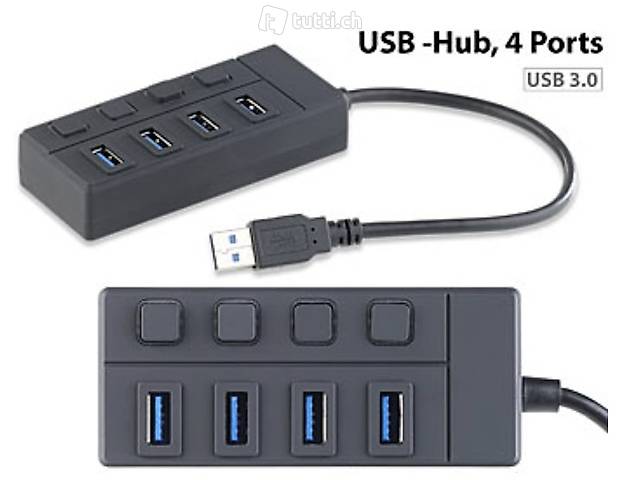 USB-3.0-Hub mit 4 Ports, einzeln schaltbar, bis 5 Gbit/s