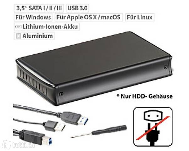 Netzteilloses USB-3.0-HDD-Gehäuse für 3,5"-SATA-Festplatten,