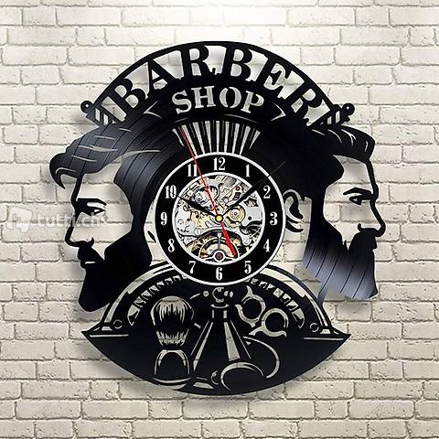 Schallplatten Vinyl Wanduhr Barber Shop