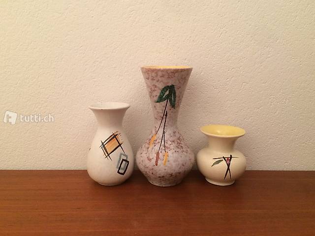 2x 50er Jahre Keramikvase Vase handbemalt vintage Design