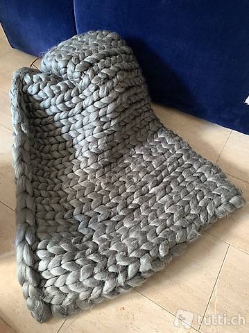 Chunky Knit Plaid 130 x 160cm Merino Wolle Wolldecke