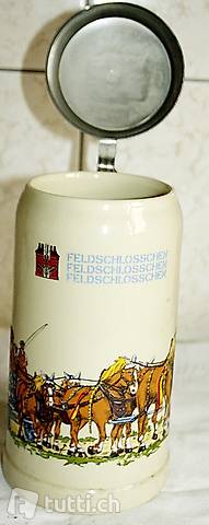 Bierkrug von Feldschlössli aus Steingut,1 Liter