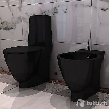Keramik Toilette & Bidet Set Schwarz