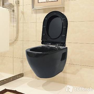 Wand-Hänge Toilette Keramik schwarz