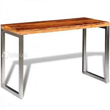 Esstisch Schreibtisch Sheesham Massivholz mit Stahlbeinen