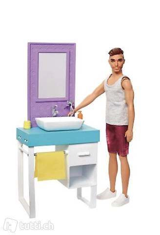 Mattel FYK53 Barbie Ken Puppe & Möbel Bathroom