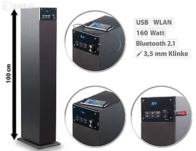 2.1-Multiroom-Turmlautsprecher m. WiFi, Bluetooth, USB-Ansch