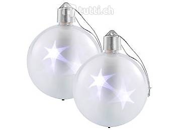 2er-Set LED-Weihnachtskugeln mit 3D-Effekt, weiß