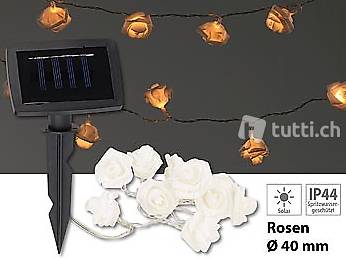 Solar-LED-Lichterkette mit 10 weißen Rosen, warmweiß, IP44,
