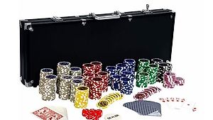 Pokerkoffer, Pokerset, mit 500 Laserchips, BLACK EDITION
