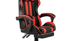 Gaming-Stuhl mit Fussstütze Schwarz und Rot Kunstleder