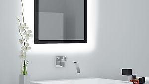 LED-Badspiegel Hochglanz-Schwarz 40x8,5x37 cm Acryl