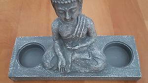 Teelichthalter Buddha, grau