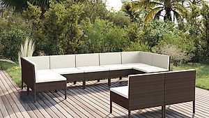 9-tlg. Garten-Lounge-Set mit Auflagen Poly Rattan Braun 603