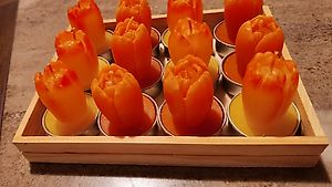Mini Kerzen Rechaud Form, Blumen orange und gelb NEU