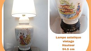 Lampe asiatique vintage, socle en bois, très bon état