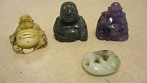 3x Buddha-Figur Miniatur + 1x Anhänger Elefant Jade (?) Asia