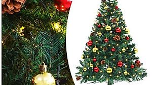 Künstlicher Weihnachtsbaum Geschmückt Kugeln LEDs 150 cm Gr